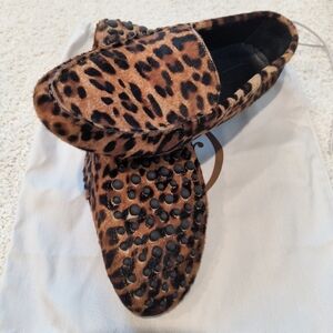 M.Gemi Feliz Leopard print, calf hair driving loafers. 39/8